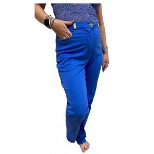 80s St. John Sport by Marie Gray High Waisted Blue Straight Leg Trousers –